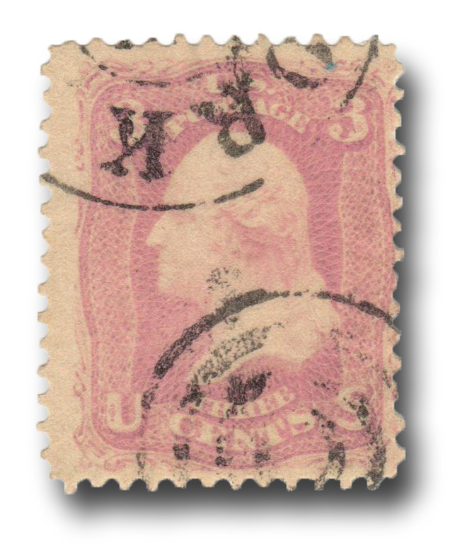 64a - 1861 3c Washington, Pigeon Blood Pink, Perf. 12 - Mystic