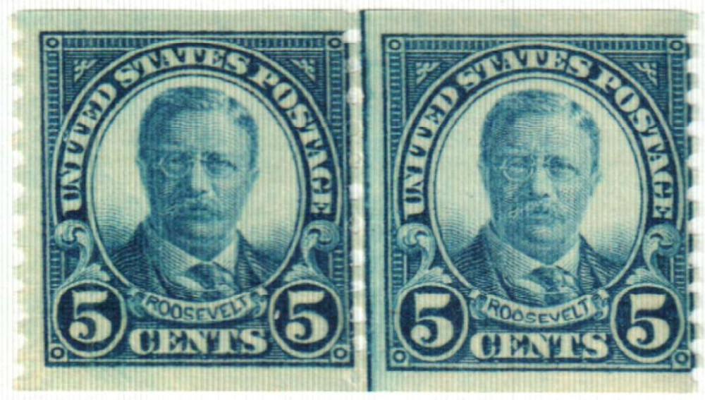 602 - 1924 5c Theodore Roosevelt, Dark Blue, Perf. 10 Vertically