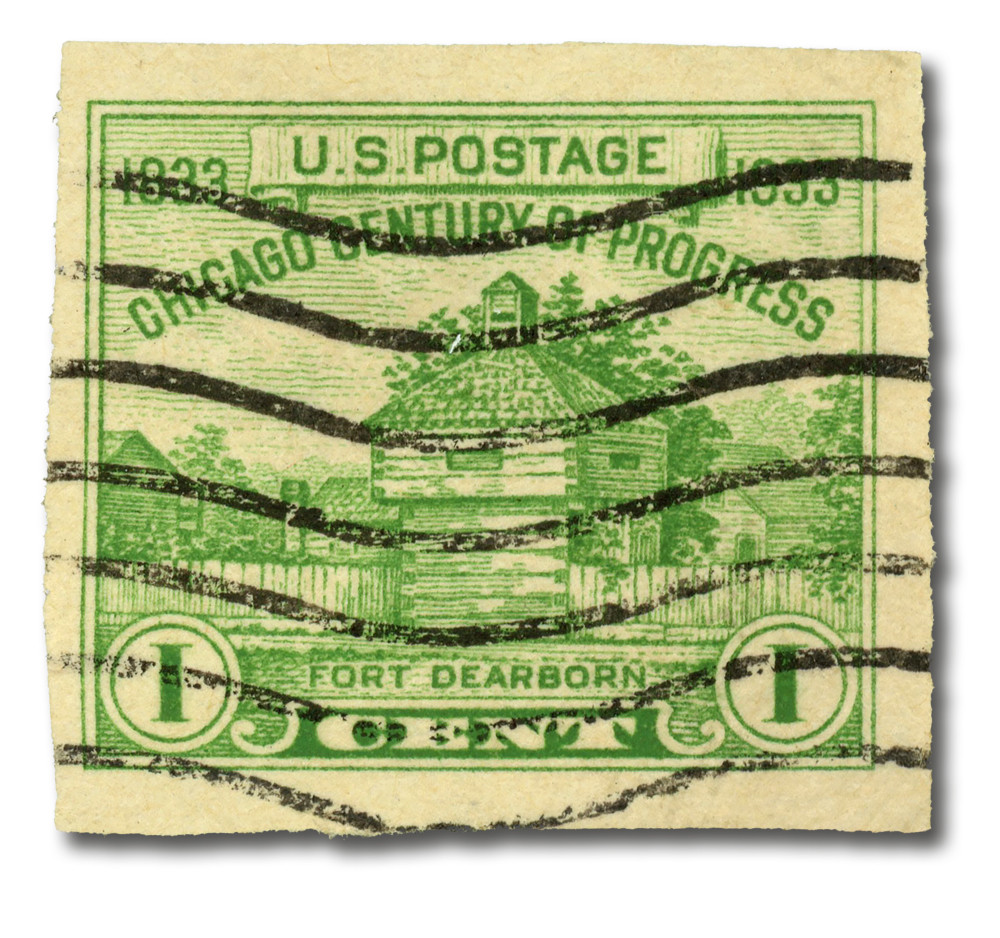 730a - 1933 1c Fort Dearborn, Deep Yellow Green, Single from