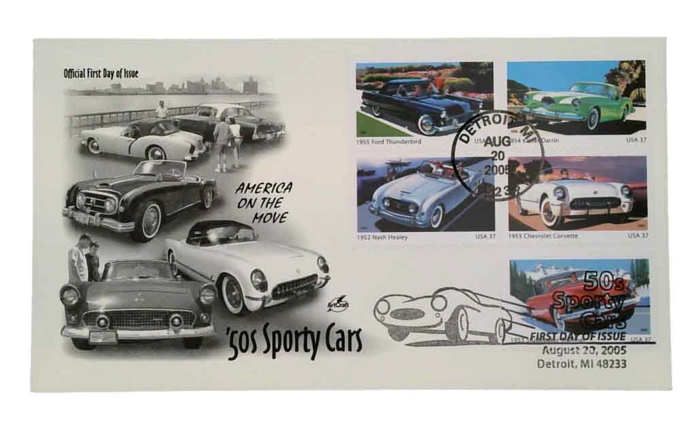 1950's Sporty Cars Collectible Stamp Sheet - Set Of Twenty 37¢ Stamps