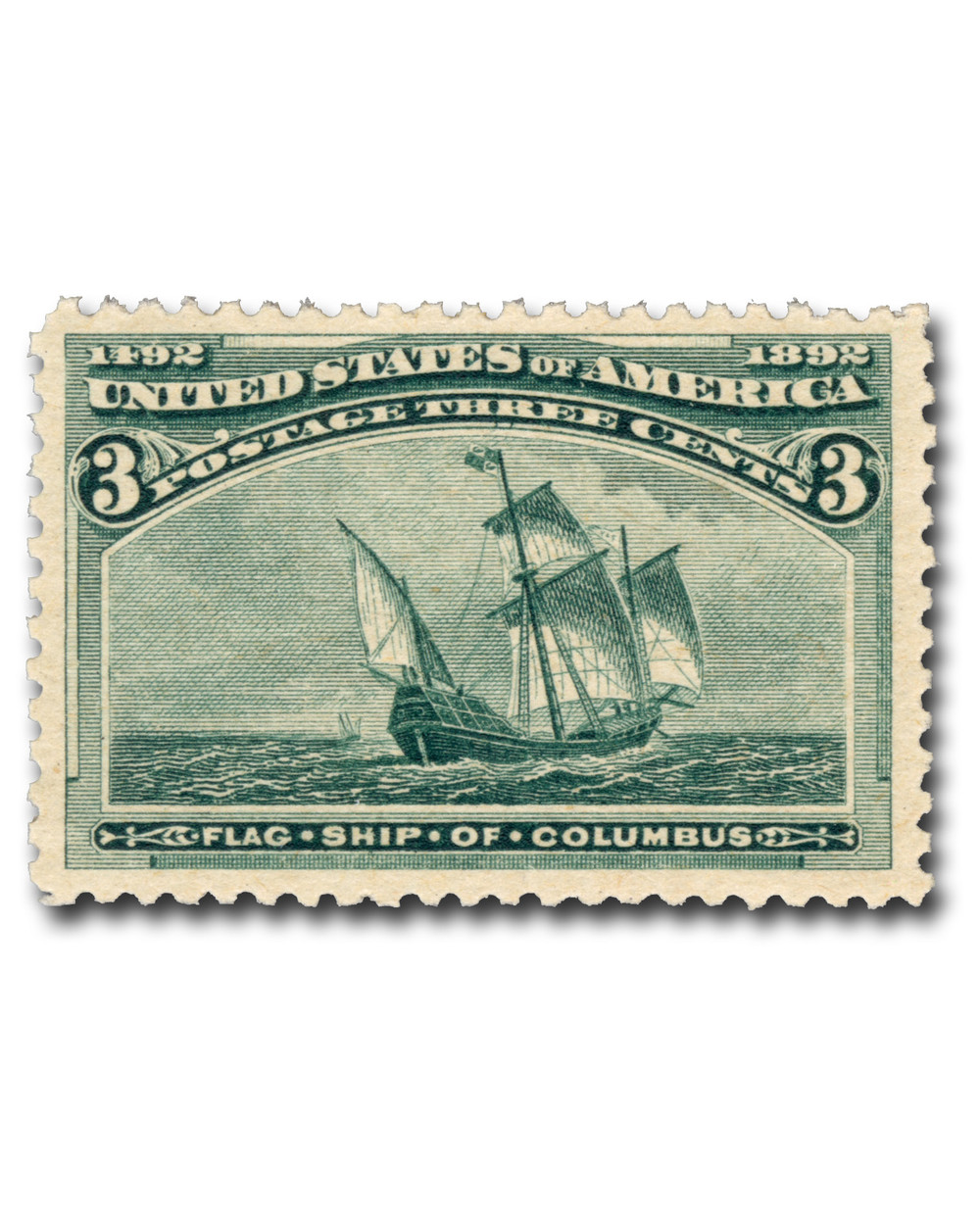 232 - 1893 3c Flagship of Columbus, Green - Mystic Stamp Company