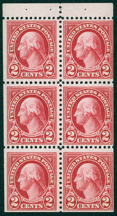 634d - 1927 2c Washington, Carmine, Booklet Pane of 6, Perf. 11x10