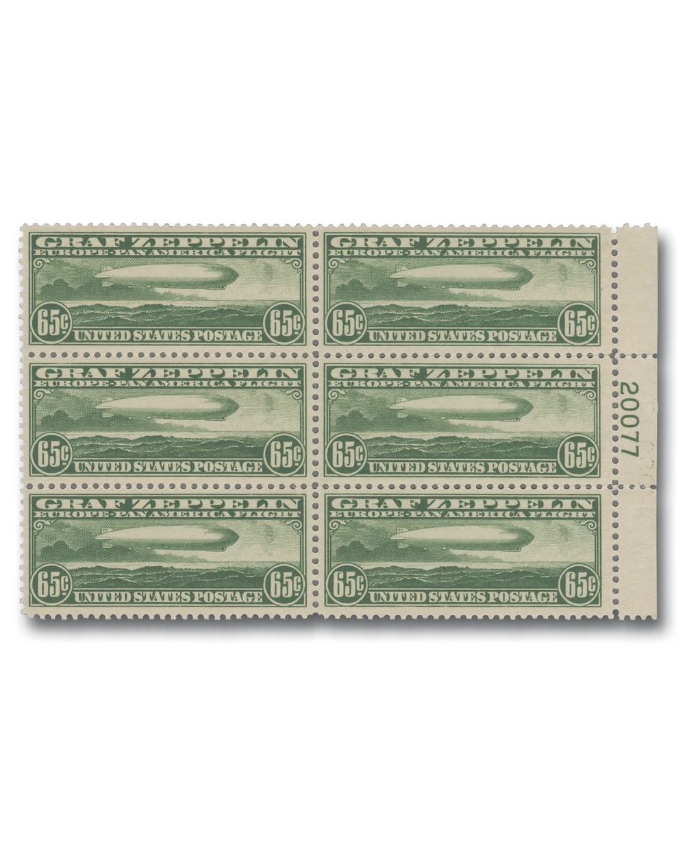 US Stamps SC# C13, C14, C15, C18 – 1930/1933 Graf Zeppelin Air Mail Replica Set (No Gum)