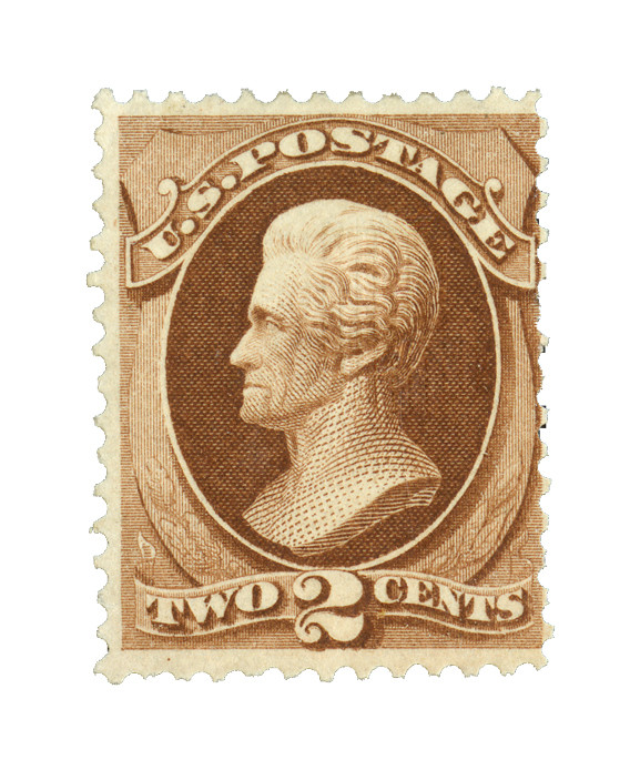 135A - 1870 2c Andrew Jackson, Red Brown, Hard Paper, I Grill