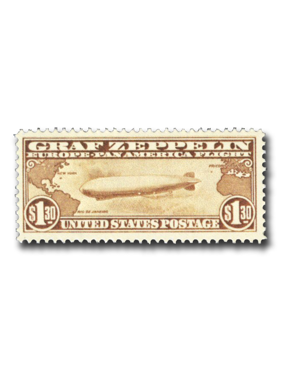 切手14 C14 Repro - 1930 $1.30 Graf Zeppelin (C14) Reproduction, Brown