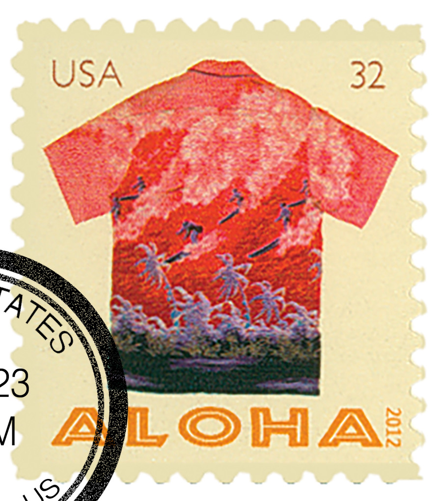 4592 - 2012 32c Aloha Shirts: Surfers and Palm Trees - Mystic