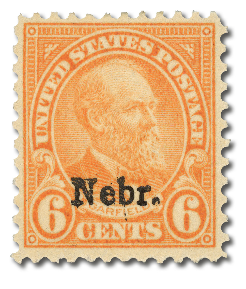 675 - 1929 6c James A, Garfield, Red Orange, Nebraska Overprint