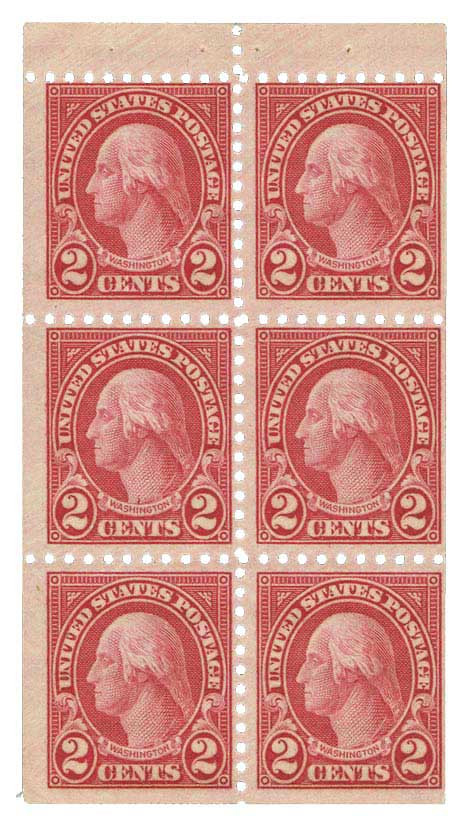 583a - 1926 2c Washington, Carmine, Booklet Pane of 6, Perf. 10