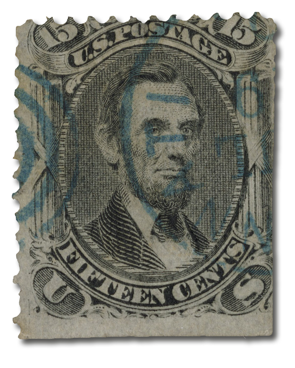 98 - 1868 15c Abraham Lincoln, Black, F Grill, Perf. 12