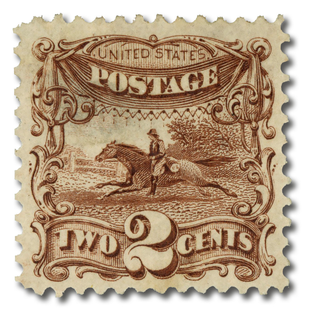 124 - 1875 2c Pony Express, Brown, Hard White Paper, No Grill