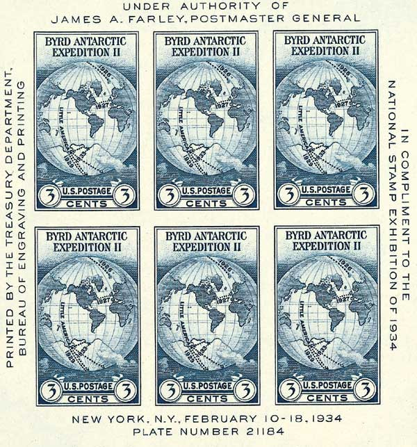 735 - 1934 3c Byrd Antarctic Expedition, Dark Blue, Souvenir Sheet