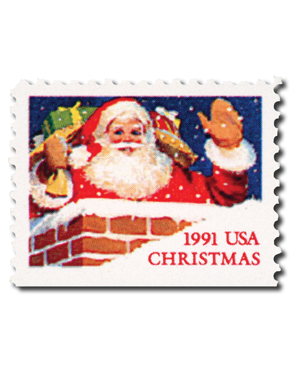 クリスマスプレート Santa in Europe 1999 2580 - 1991 29c Santa in Chimney, Booklet Single - Mystic Stamp