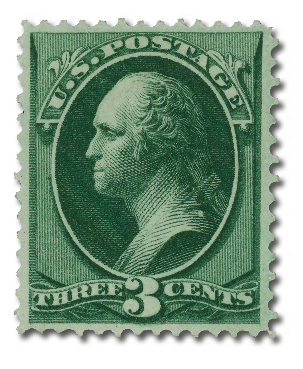 158 - 1873 3c Washington, Green, Secret Mark, Hard Paper, Perf. 12
