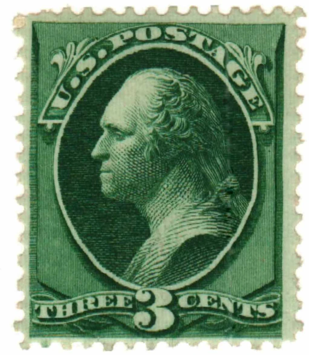 158 - 1873 3c Washington, Green, Secret Mark, Hard Paper, Perf. 12