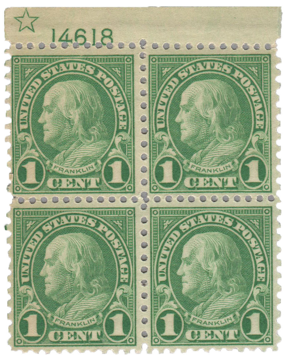 ぱだ様一枚 578 - 1923 1c Franklin, Green, Perf. 11x10 - Mystic Stamp Company