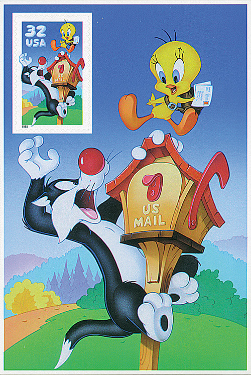 3204c - 1998 32c Sylvester & Tweety, Pane of 1 Stamp - Mystic