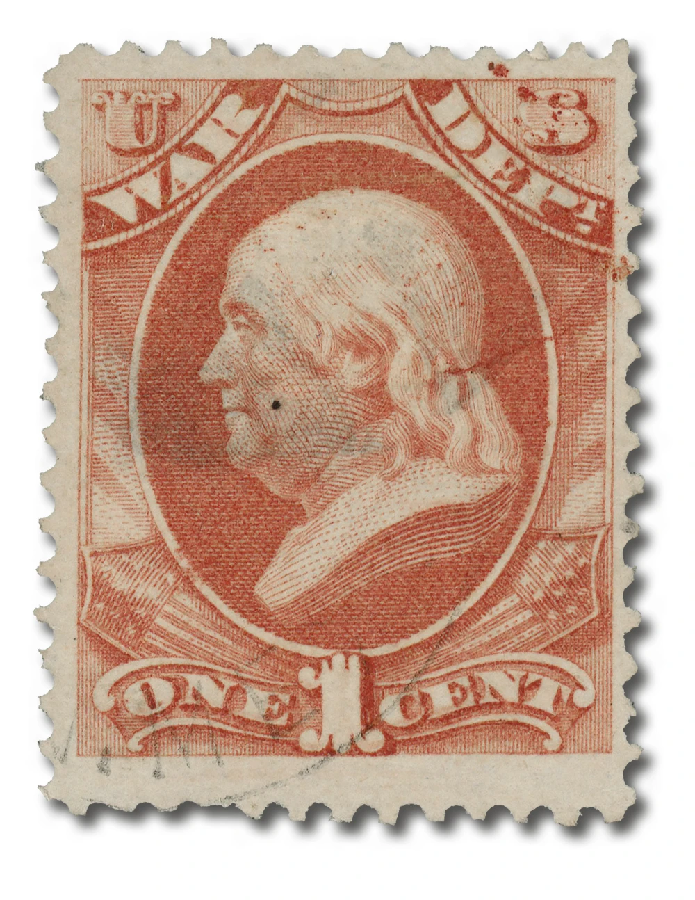 O83 - 1873 1c War Department Official, Rose, Hard Paper - Mystic