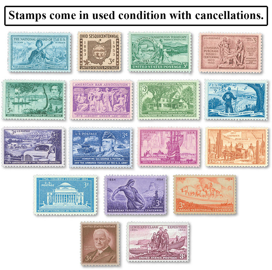 YS1953-54C - 1953-54 Complete Commemorative Year Set, 17 stamps