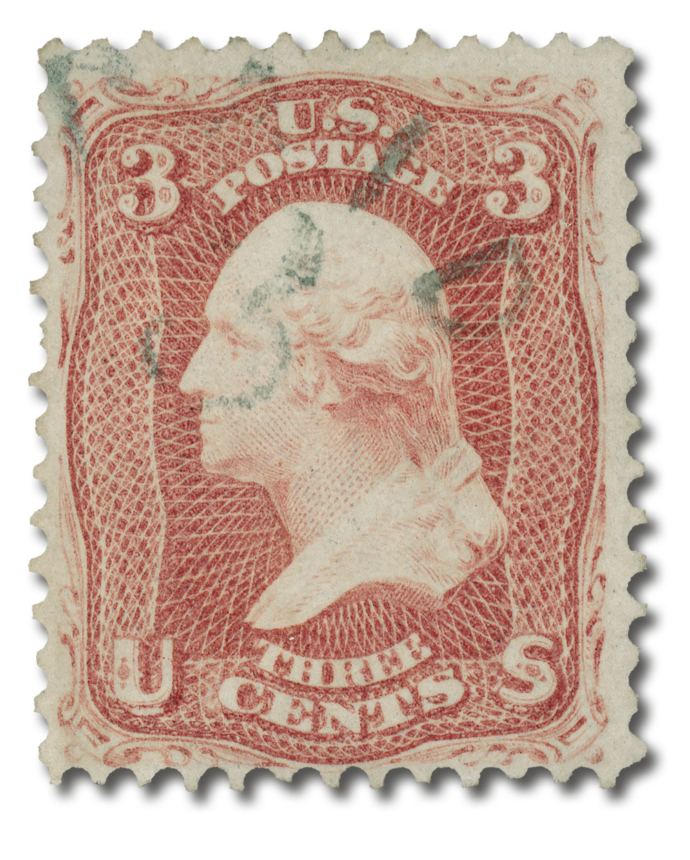 ミィ様11/3⭕️vintage 染め❗️A4 コットンバッグ　鉄錆色スペシャル‼️3 65 - 1861-62 3c Washington, Rose, Perf. 12 - Mystic Stamp Company