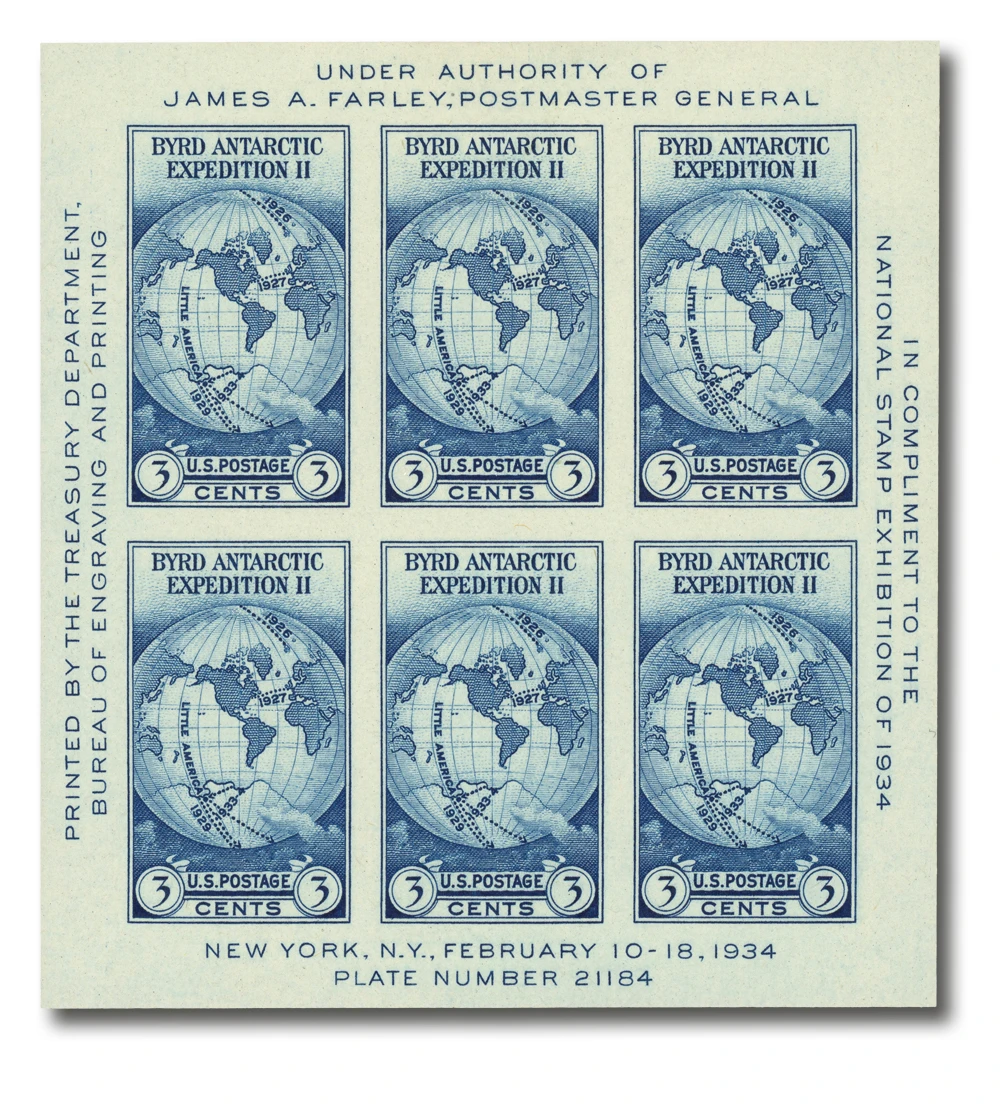 735 - 1934 3c Byrd Antarctic Expedition, Dark Blue, Souvenir Sheet