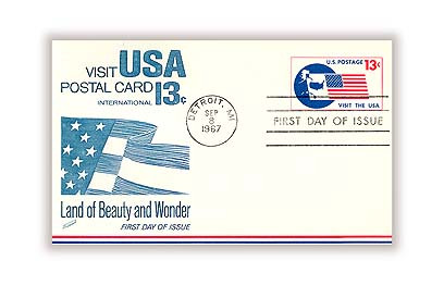 コレクション Postal card UXC8 - 1967 13c Air Mail Postal Card, Visit the USA - Mystic Stamp