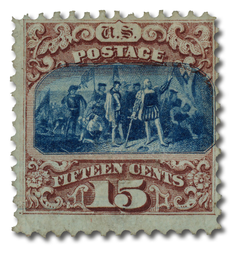 118 - 1869 15c Landing of Columbus, Brown and Blue, Hard Wove
