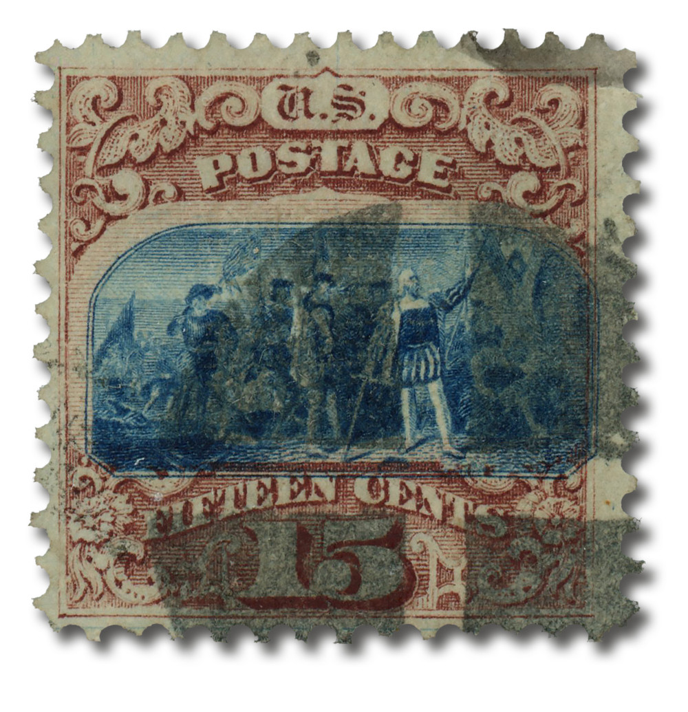 118 - 1869 15c Landing of Columbus, Brown and Blue, Hard Wove