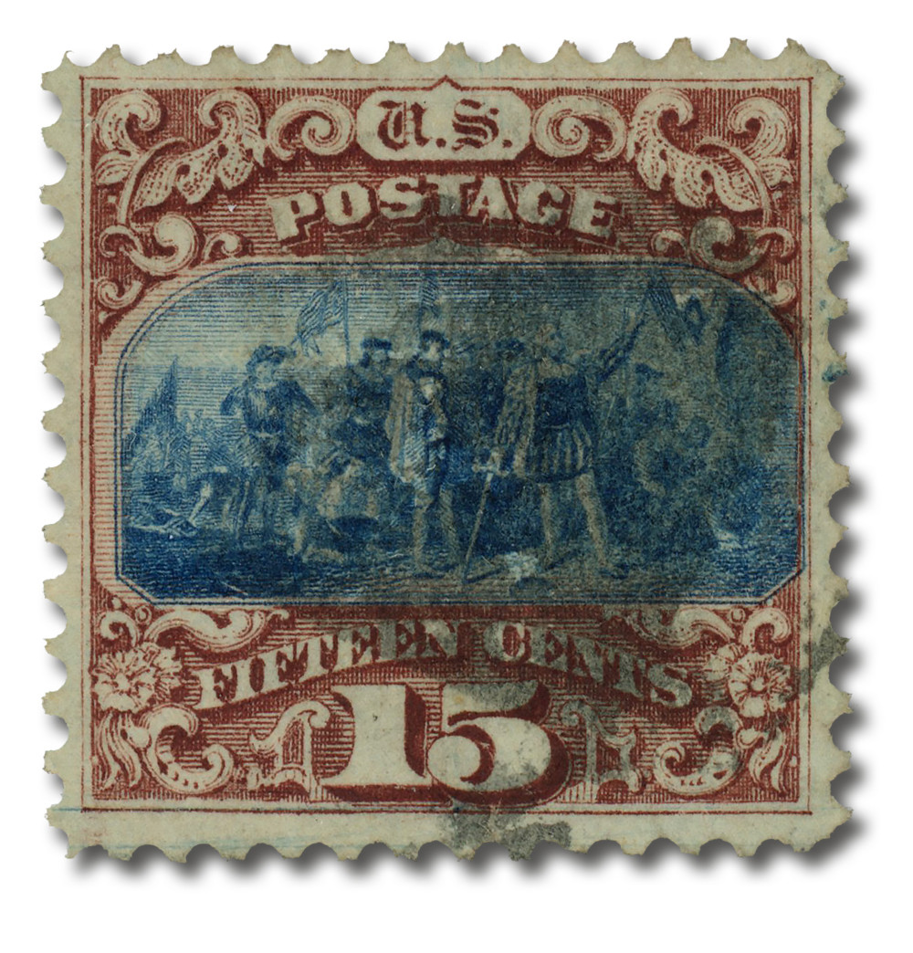 118 - 1869 15c Landing of Columbus, Brown and Blue, Hard Wove