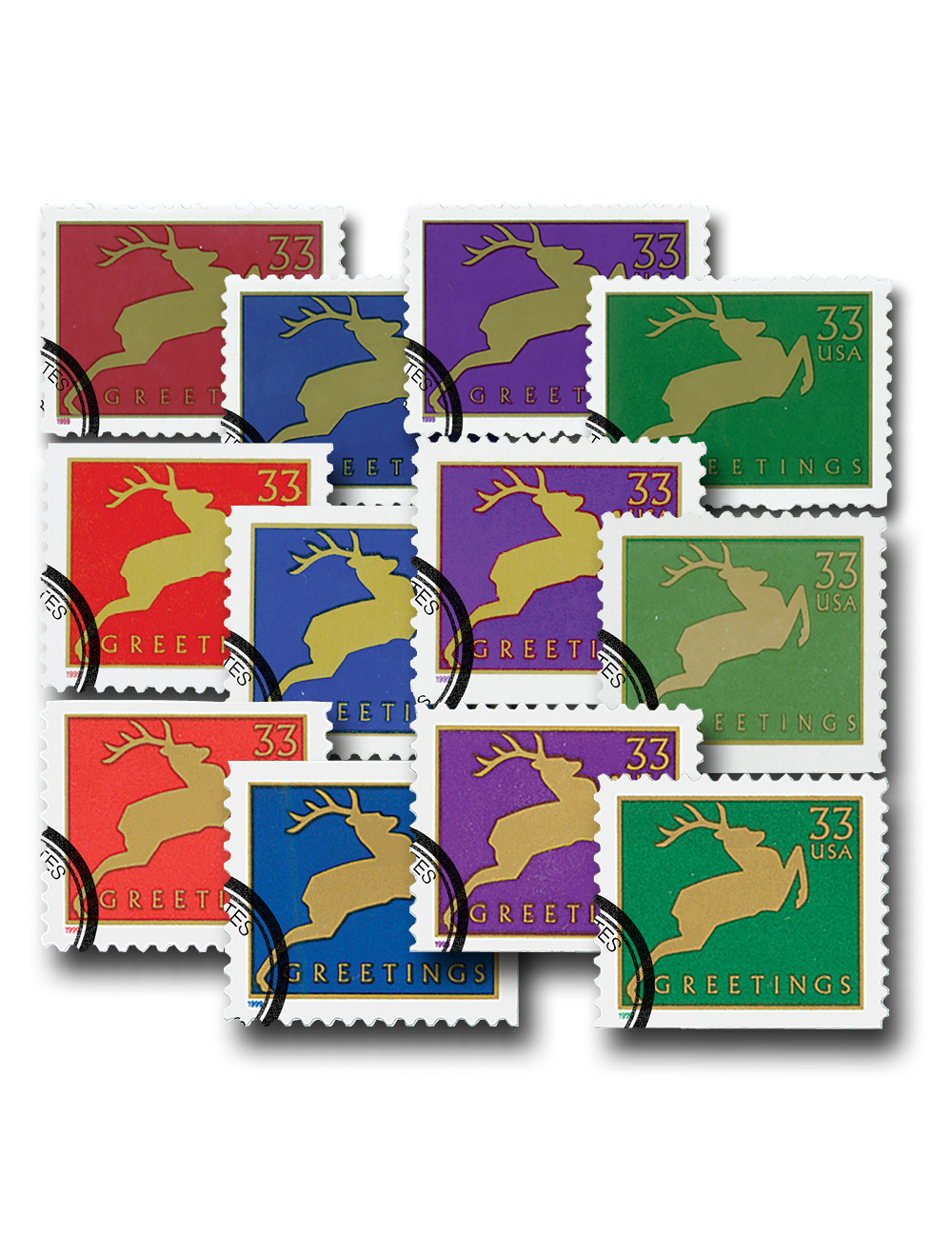 3356-67 - 1999 33c Christmas: Reindeer, set of 12 stamps - Mystic