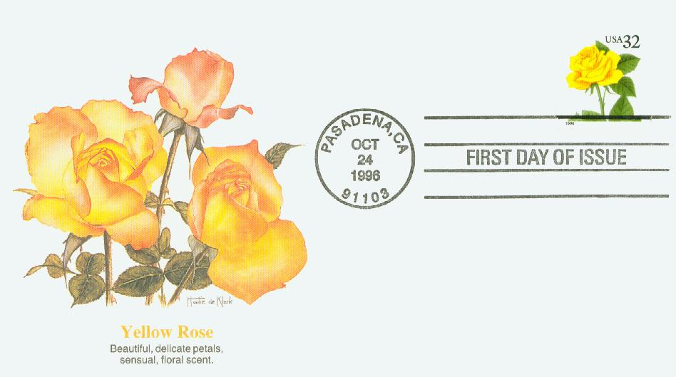 3049 - 1996 32c Flora & Fauna Series: Yellow Rose, booklet single
