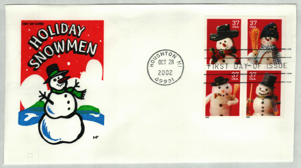 3684-87 - 2002 37c Contemporary Christmas: Snowmen, large