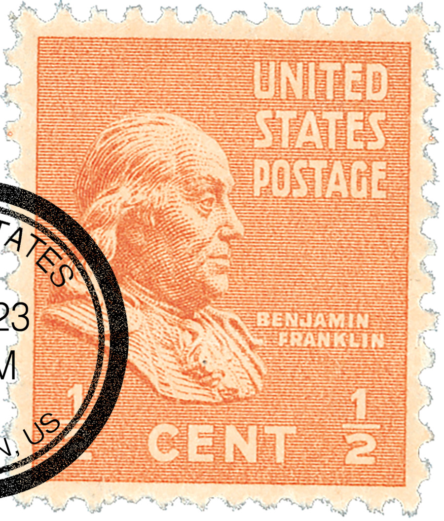803 - 1938 1/2c Franklin, Deep Orange - Mystic Stamp Company