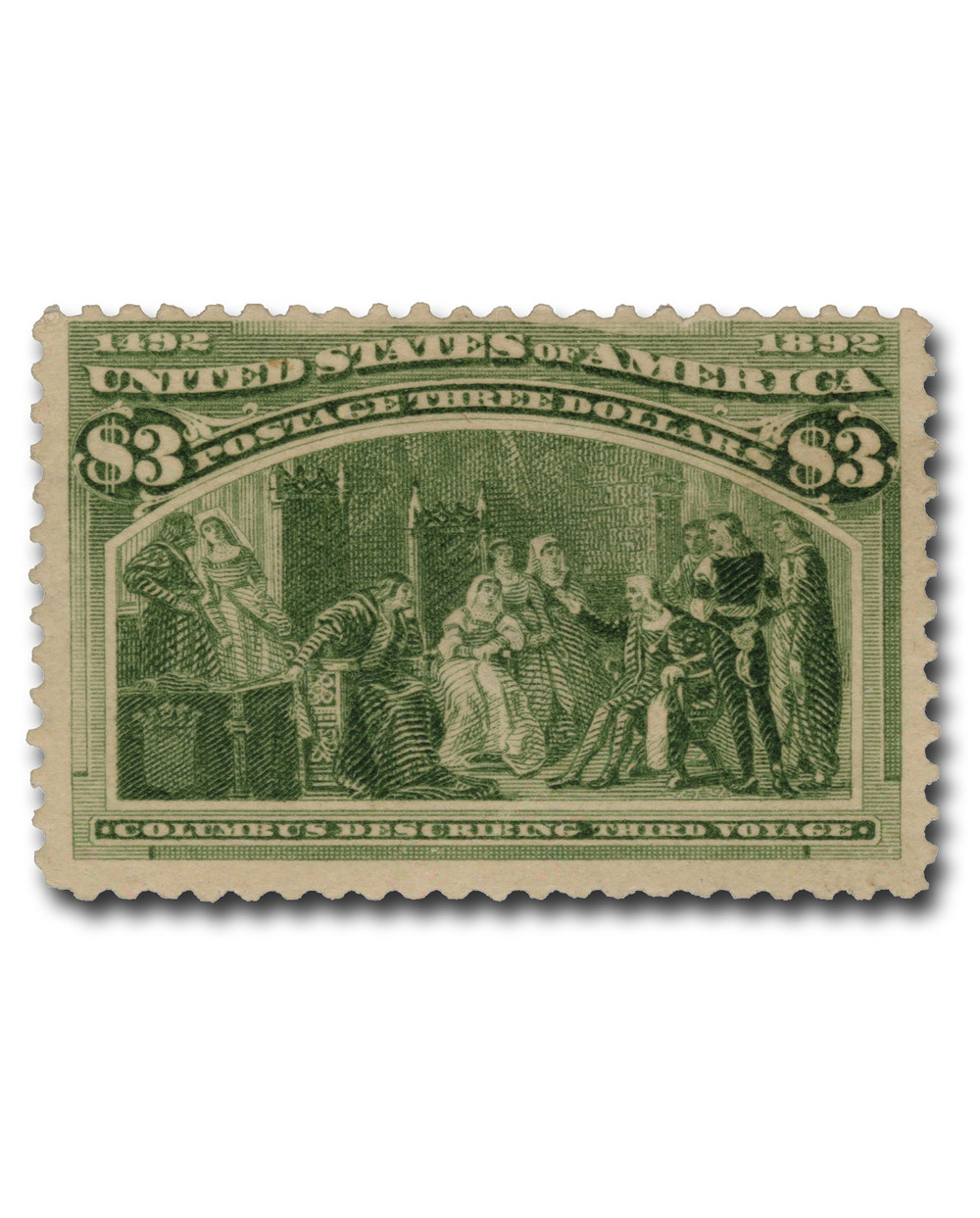 243 - 1893 $3 Columbus Describing Third Voyage, Yellow Green