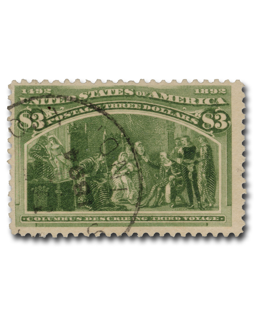 243 - 1893 $3 Columbus Describing Third Voyage, Yellow Green