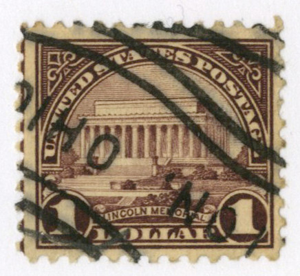571 - 1923 $1 Lincoln Memorial, Violet Brown, Perf. 11 - Mystic