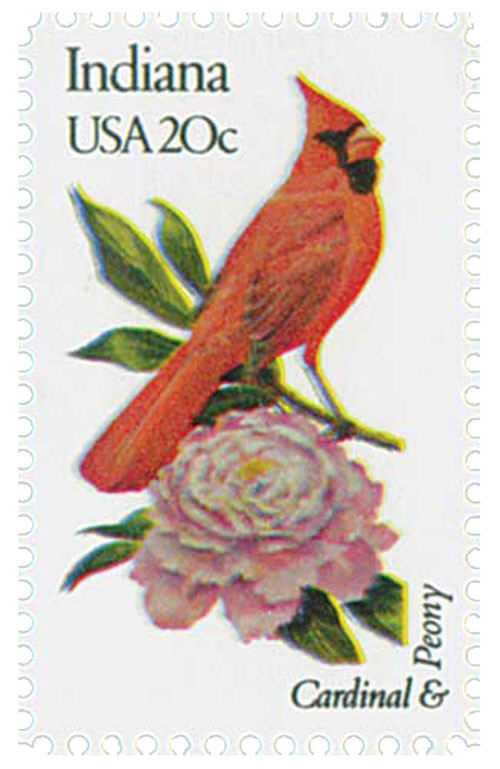1966 - 1982 20c State Birds & Flowers: Indiana - Mystic Stamp Company