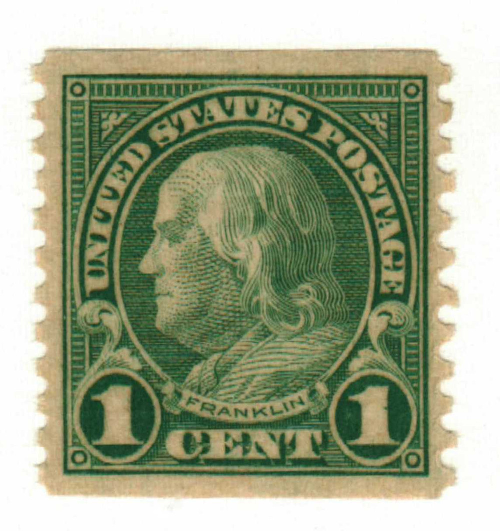 597 - 1923 1c Franklin, Green, Perf. 10 Vertically - Mystic