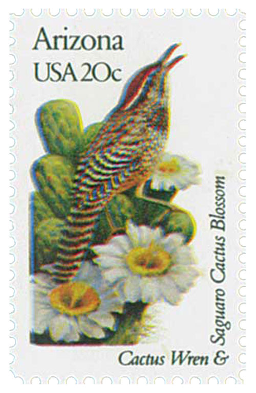 1955 - 1982 20c State Birds & Flowers: Arizona - Mystic Stamp Company