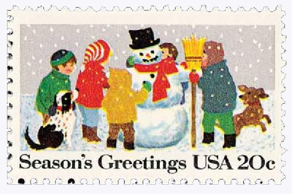 2028 - 1982 20c Building a Snowman - Mystic Stamp Company