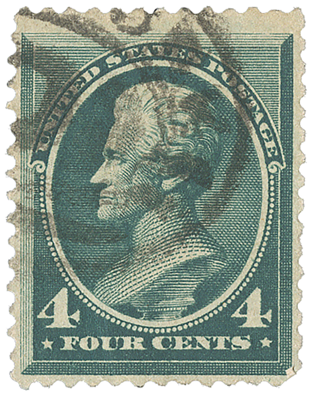 211 - 1883 4c Andrew Jackson, Blue Green, Soft Paper, Perf