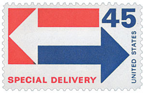 E22 - 1969 45c Special Delivery, Arrows, Red & Blue - Mystic Stamp