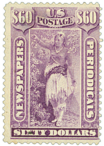 PR79 - 1879 $60 Newspaper & Periodical Stamp, Purple, Soft Paper
