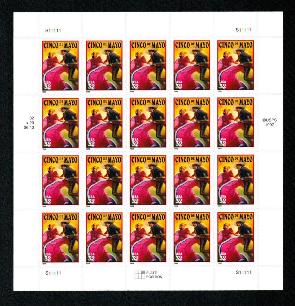 郵便帯紙(全5種) 3203 - 1998 32c Cinco de Mayo - Mystic Stamp Company