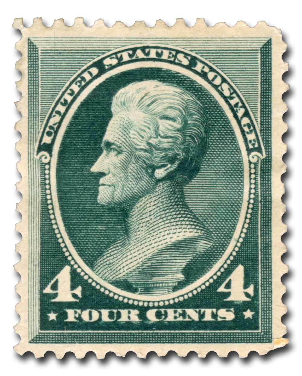 211 - 1883 4c Andrew Jackson, Blue Green, Soft Paper, Perf. 12