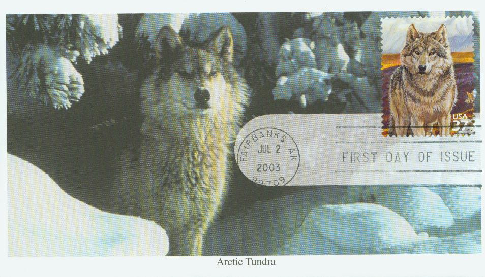 3802b - 2003 37c Arctic Tundra: Gray Wolf - Mystic Stamp Company
