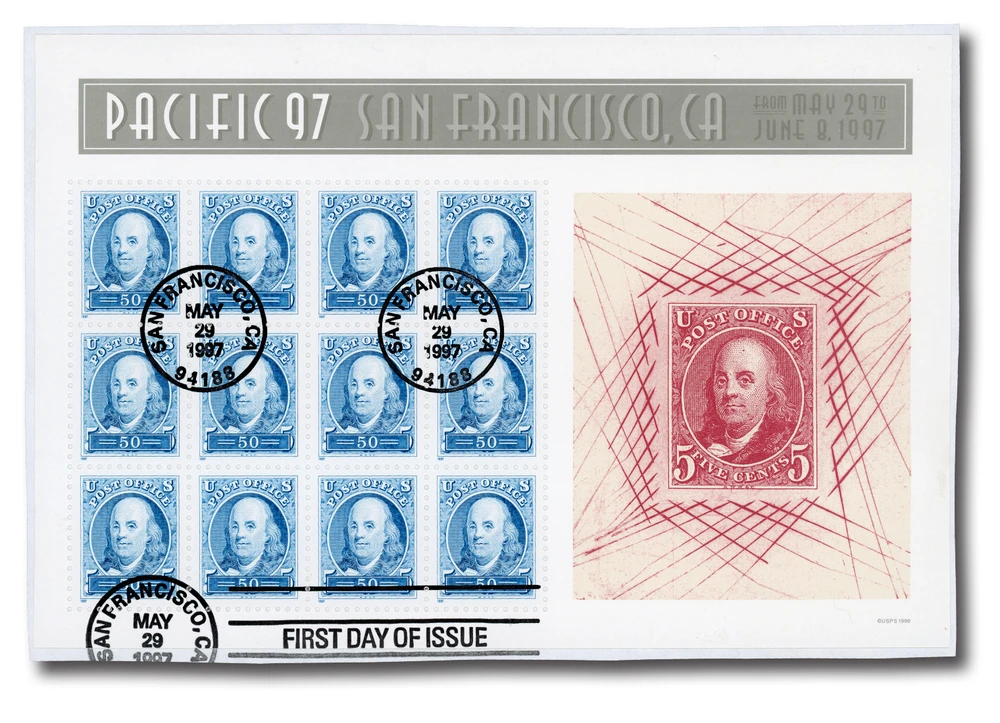 3139 - 1997 50c Pacific '97: Benjamin Franklin, Sheet of 12 Stamps