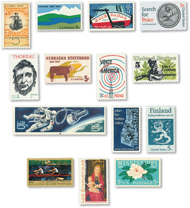 YS1967C - 1967 Complete Commemorative Year Set, 15 stamps - Mystic