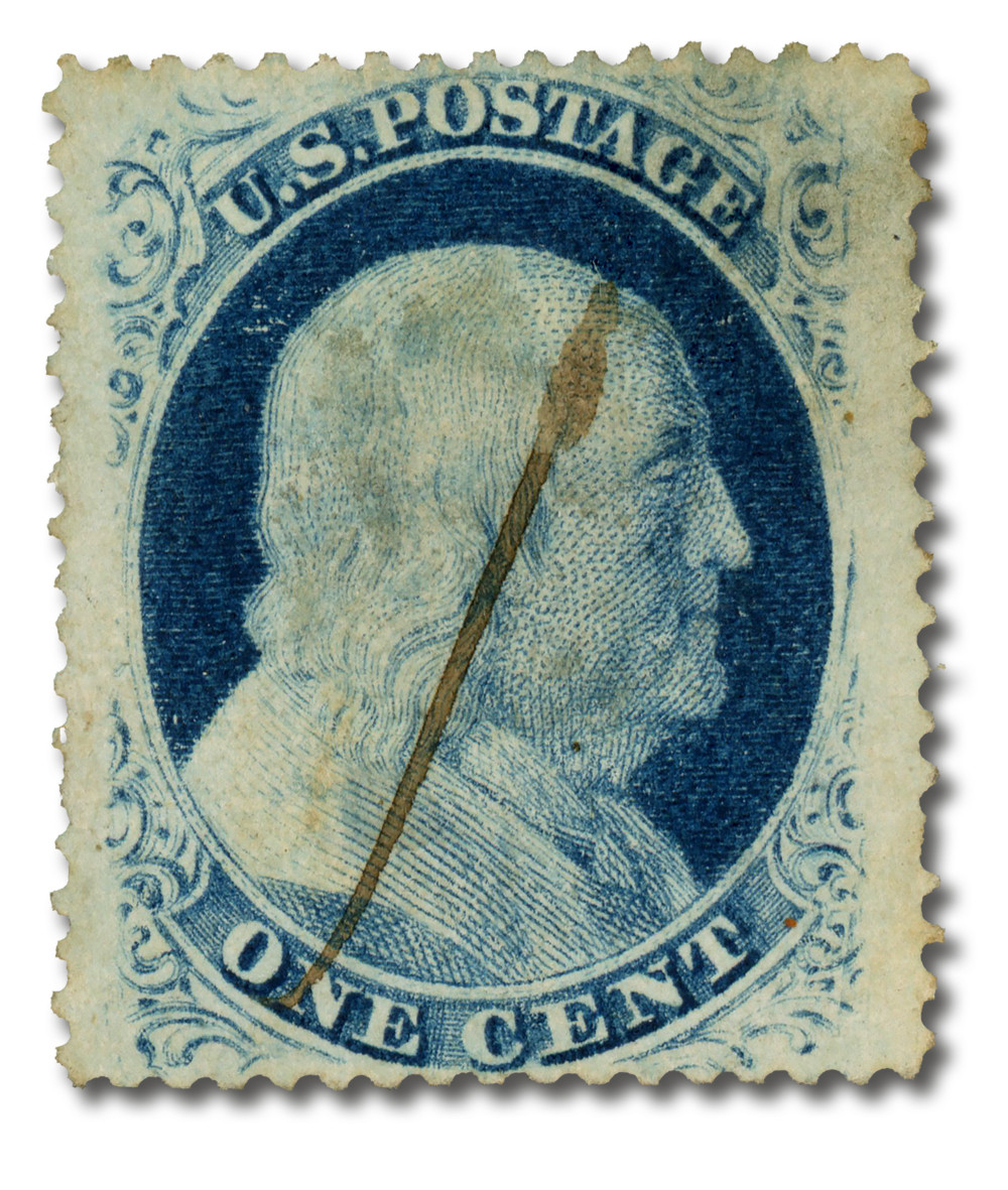 24 - 1857 1c Franklin, Blue, Type V, Perf. 15.5 - Mystic