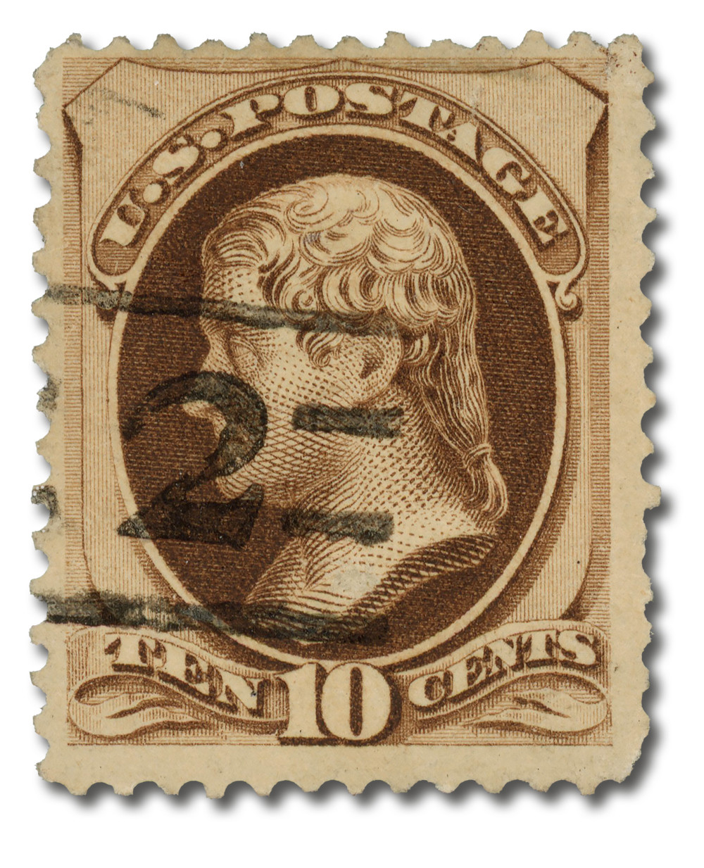 188 - 1879 10c Thomas Jefferson, Brown, Secret Mark, Soft Paper