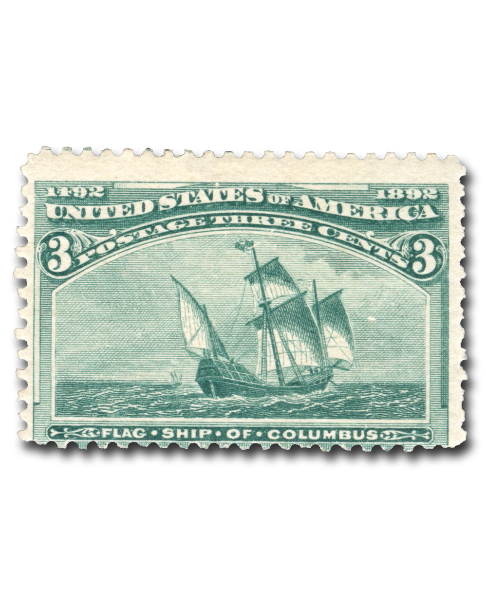 232 - 1893 3c Flagship of Columbus, Green - Mystic Stamp Company